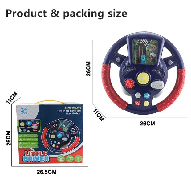 Interactive kids steering wheel pretend play toy with engine sounds siren lights horn and suction cups for toddlers aged 2 and above