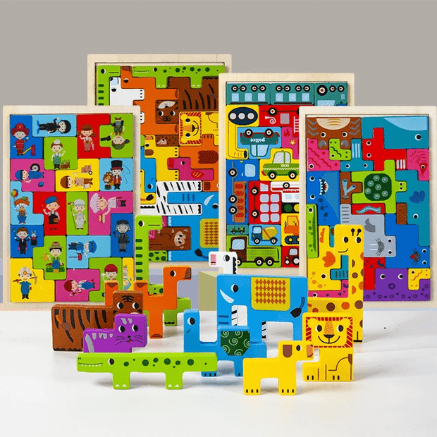 Wooden 3D Theme Tetris Puzzle