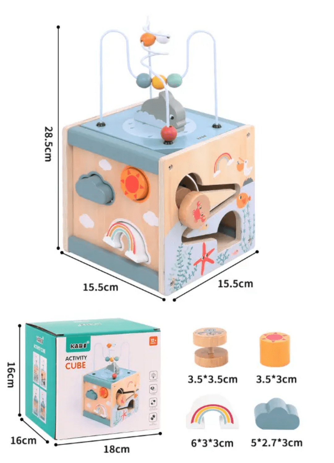 Wooden Multifunctional 5 in 1 Activity Cube - KABI