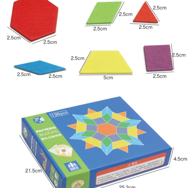 130 Pcs Pattern Block Puzzle - Wooden