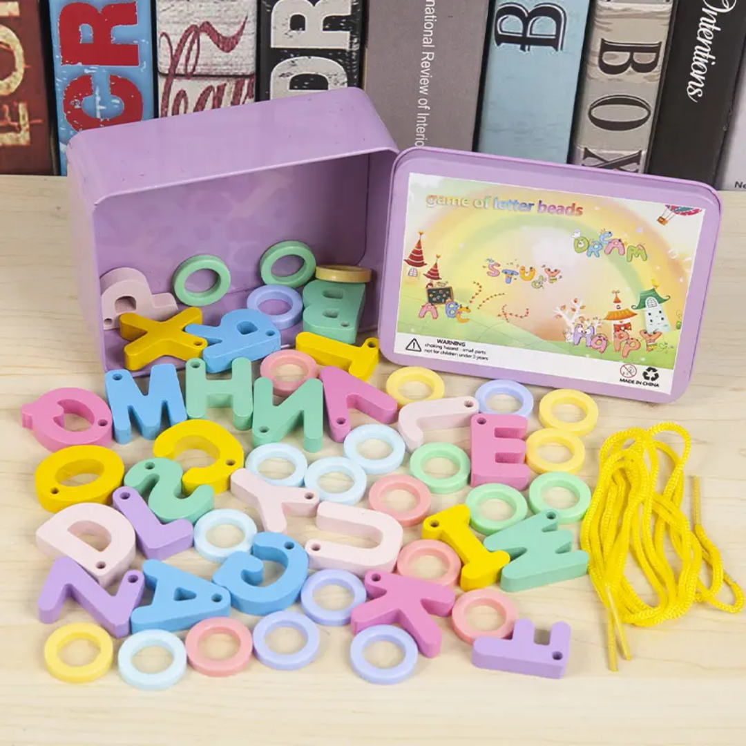 Beaded Toy - Tin Box Alphabets / Numbers