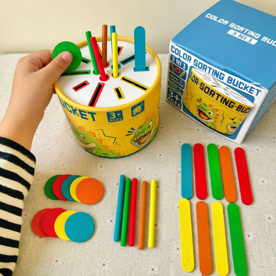 Colour Sorting Bucket 3 in 1 - Wooden