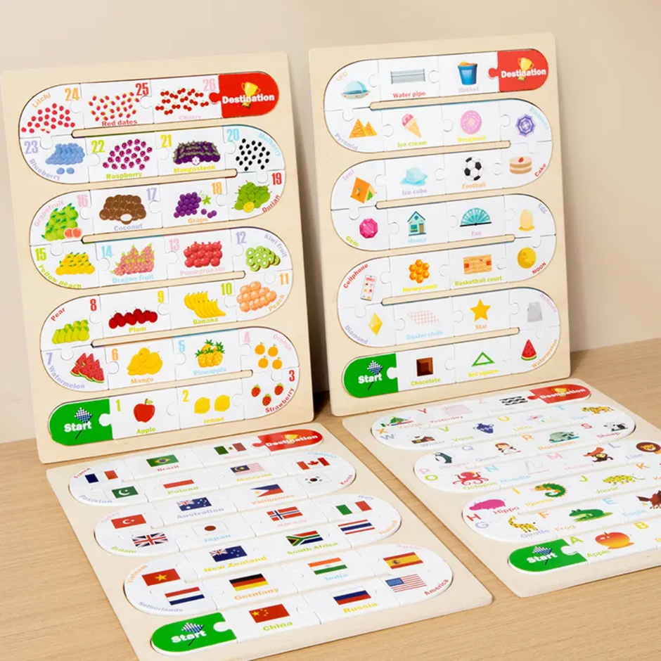 Pattern Puzzle Numbers/Alphabets Wooden Board