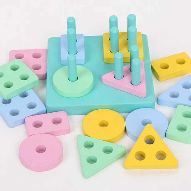 Wooden 4 Column Shape Sorter - Pastel Variant