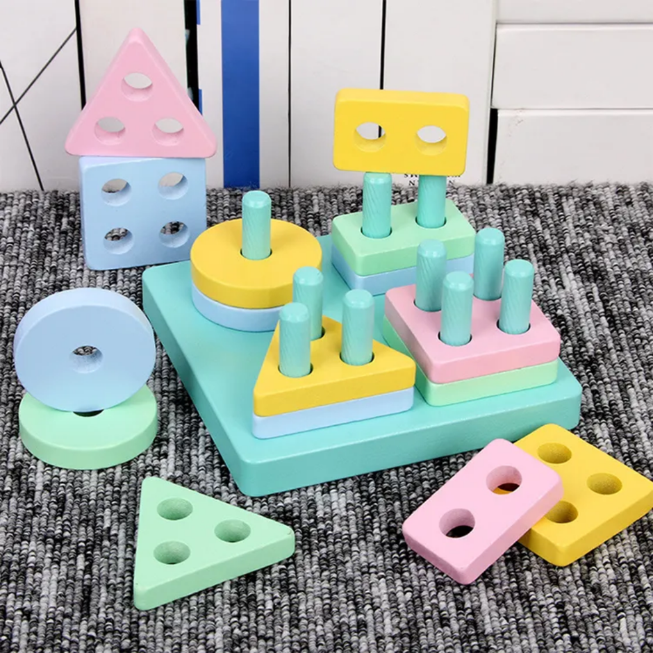 Wooden 4 Column Shape Sorter - Pastel Variant