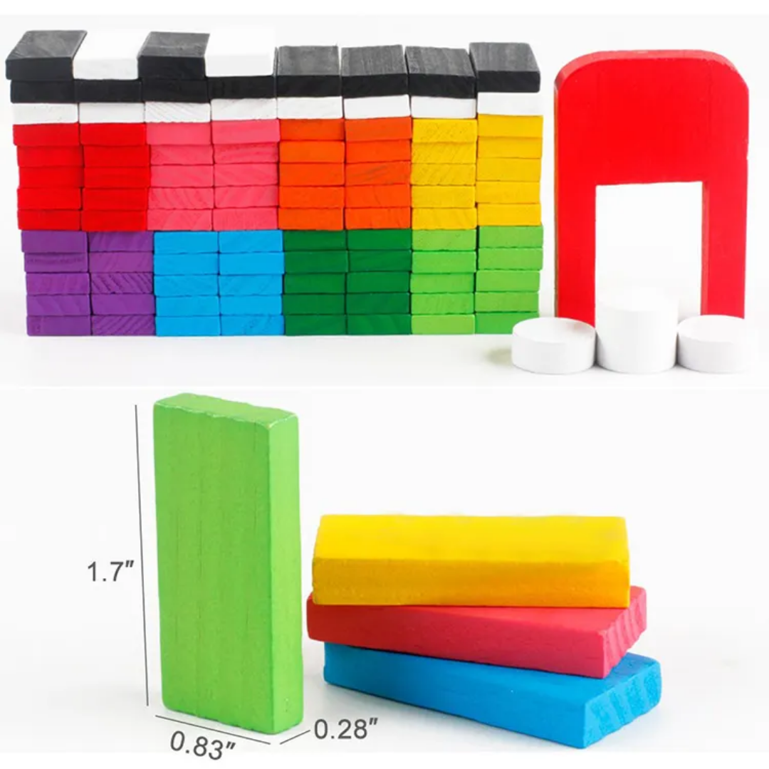 Amazing Wooden Domino 100 pcs - Exciting Creative Play Set for Kids (10 Colours)