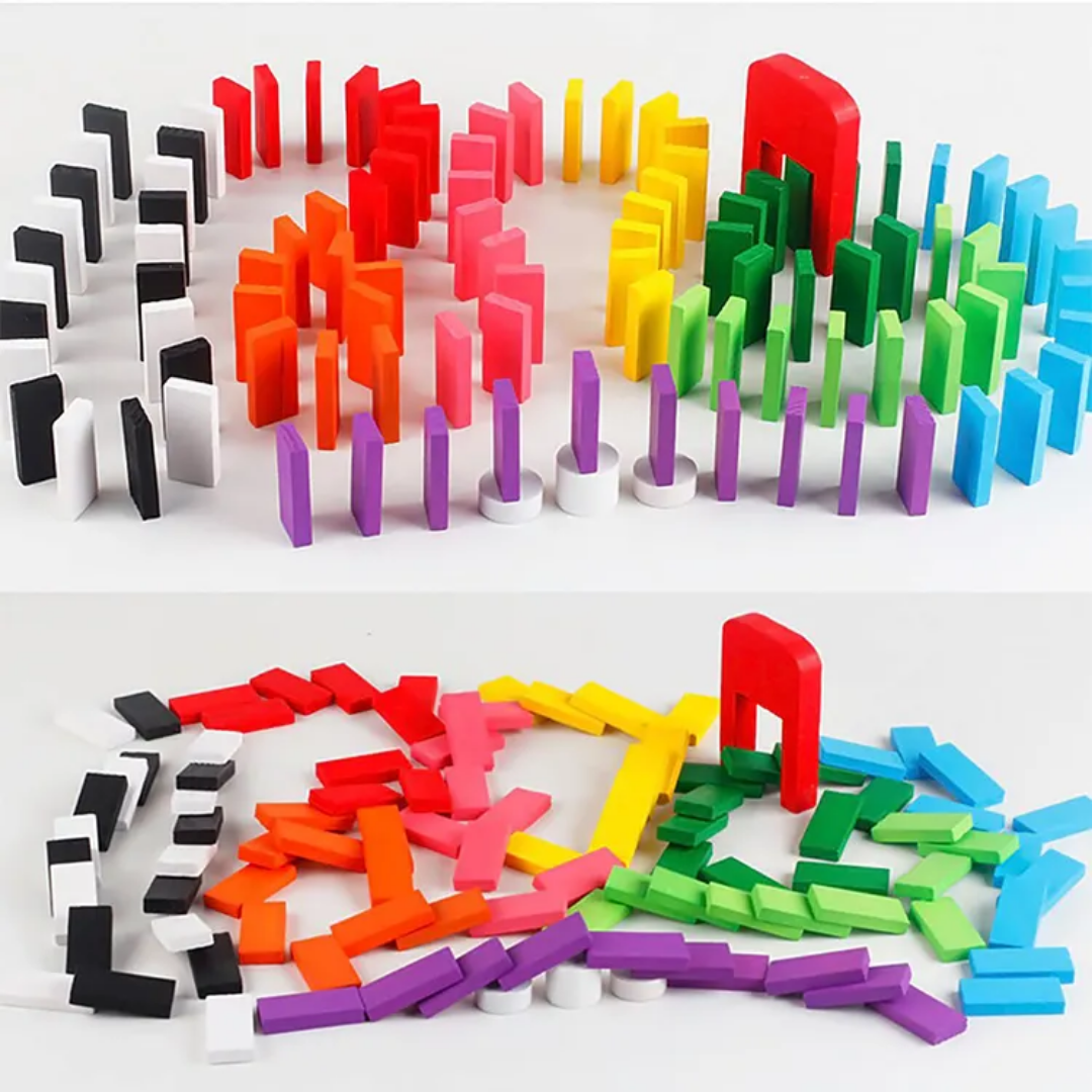 Amazing Wooden Domino 100 pcs - Exciting Creative Play Set for Kids (10 Colours)