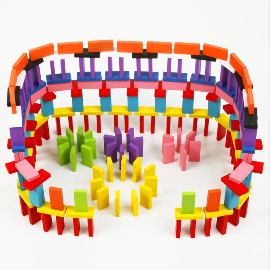 Amazing Wooden Domino 100 pcs - Exciting Creative Play Set for Kids (10 Colours)