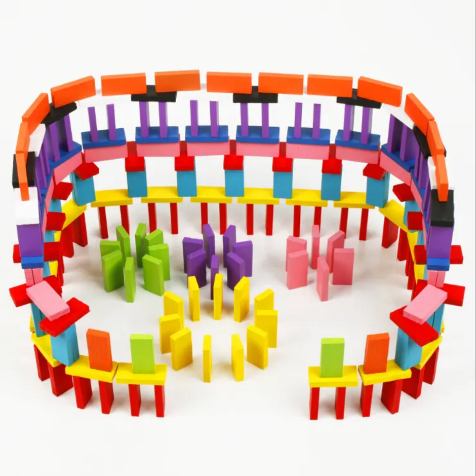 Amazing Wooden Domino 100 pcs - Exciting Creative Play Set for Kids (10 Colours)
