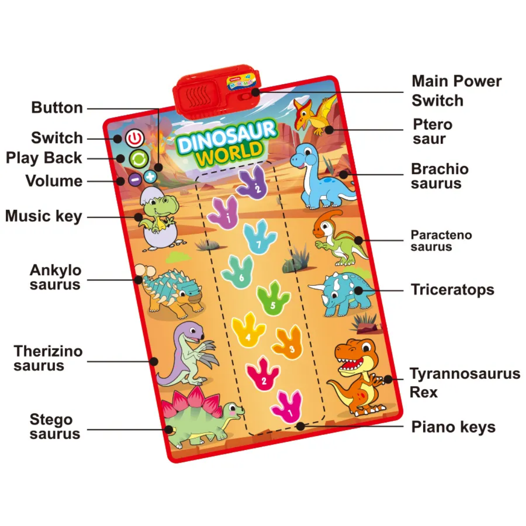 Baby Toddler Music Mat Ã¢â‚¬â€œ Dinosaur Theme | 10+ Fun Interactive Musical Play Gym for Ages 0-3