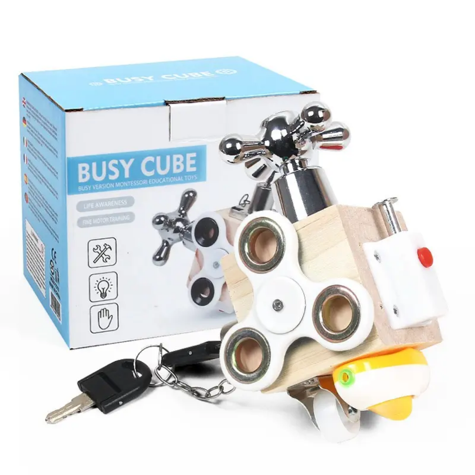 Wooden Busy Cube - Sensory Activity for toddlers