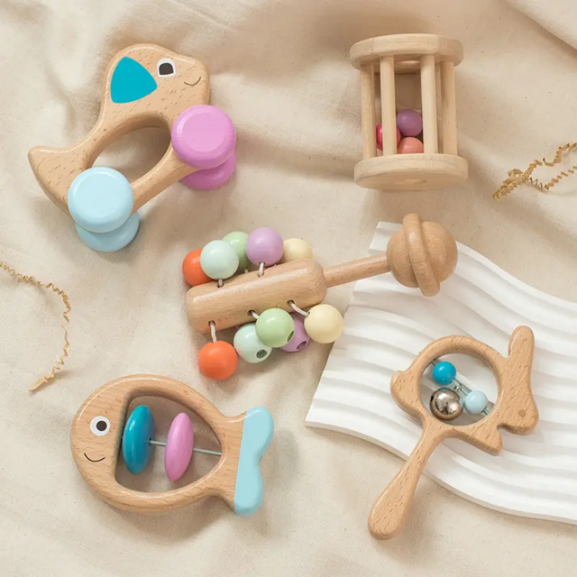 5 in 1 Wooden Newborn Shakers / Rattle Set