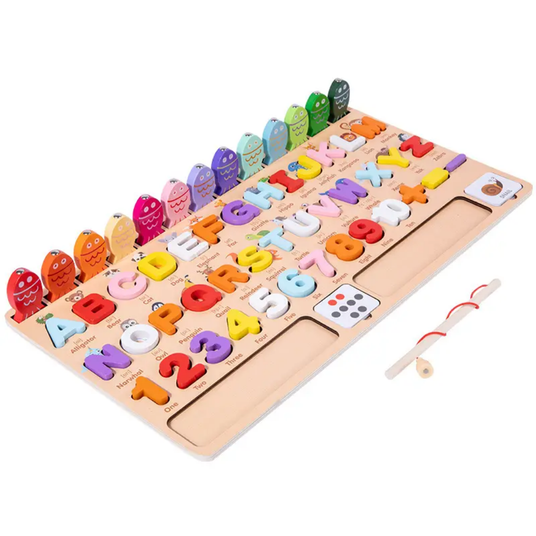 Wooden Educational Counting and Uppercase Letter Log Board