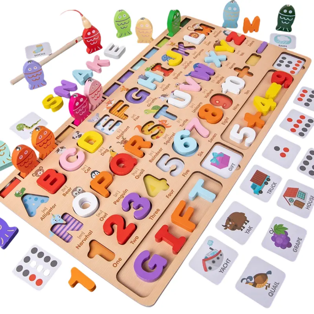Wooden Educational Counting and Uppercase Letter Log Board