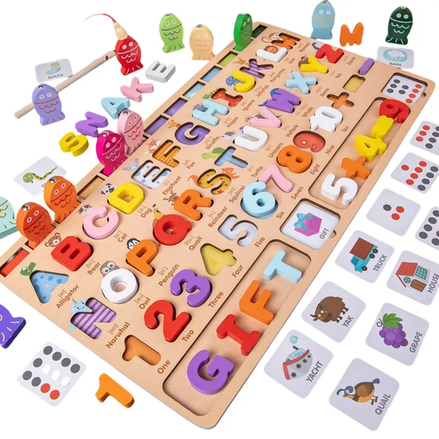 Wooden Educational Counting and Uppercase Letter Log Board