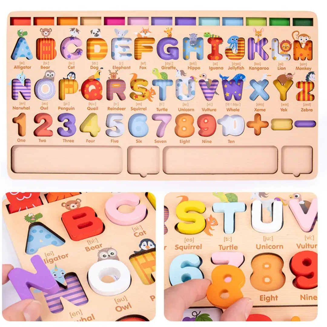 Wooden Educational Counting and Uppercase Letter Log Board