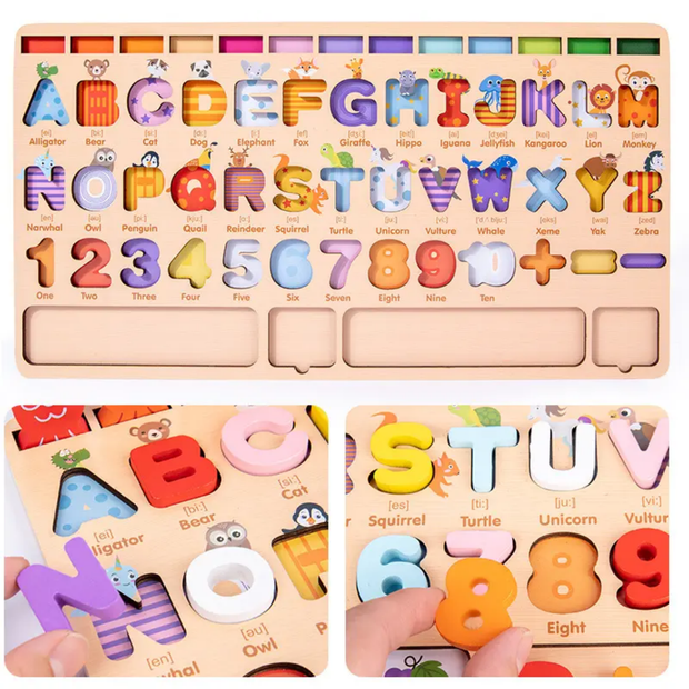 Wooden Educational Counting and Uppercase Letter Log Board