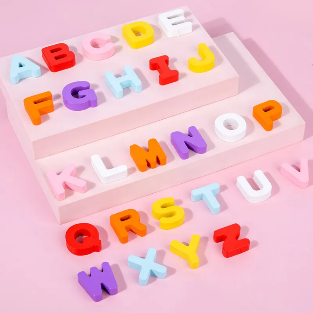 Wooden Educational Counting and Uppercase Letter Log Board