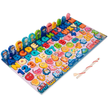 Wooden 8-in-1 multifunctional alphabet and numbers log board with magnetic fishing game for kids aged 3 to 6