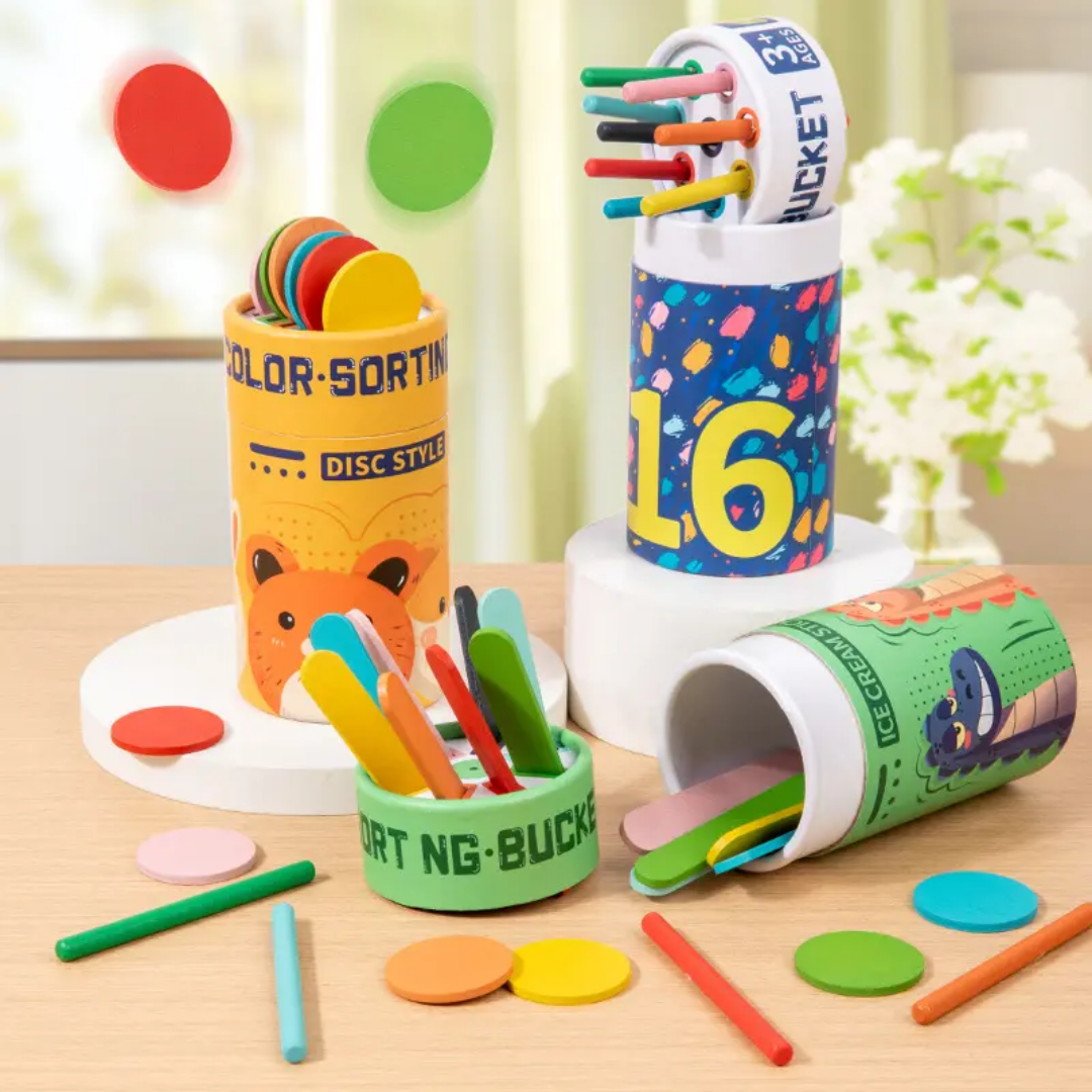 Colour Sorting Single Shape Variant Bucket - Wooden Toy