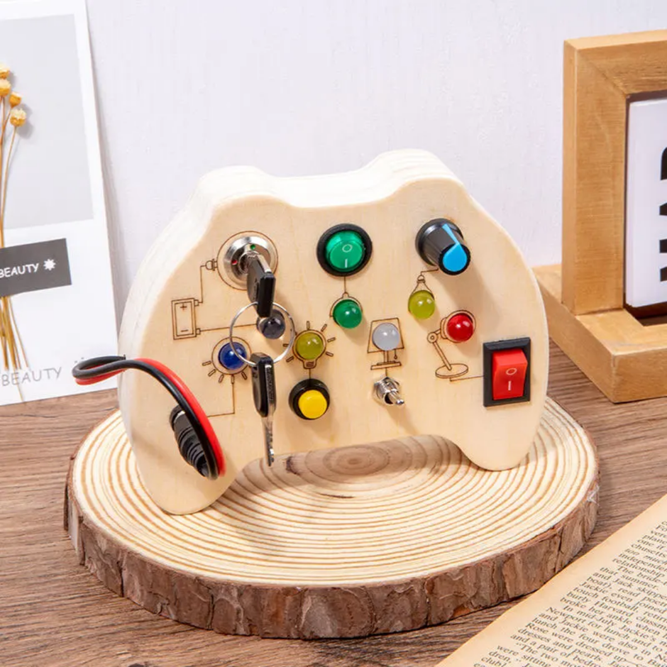 Wooden Busy Toy with Switches And Lights for Pretend Play
