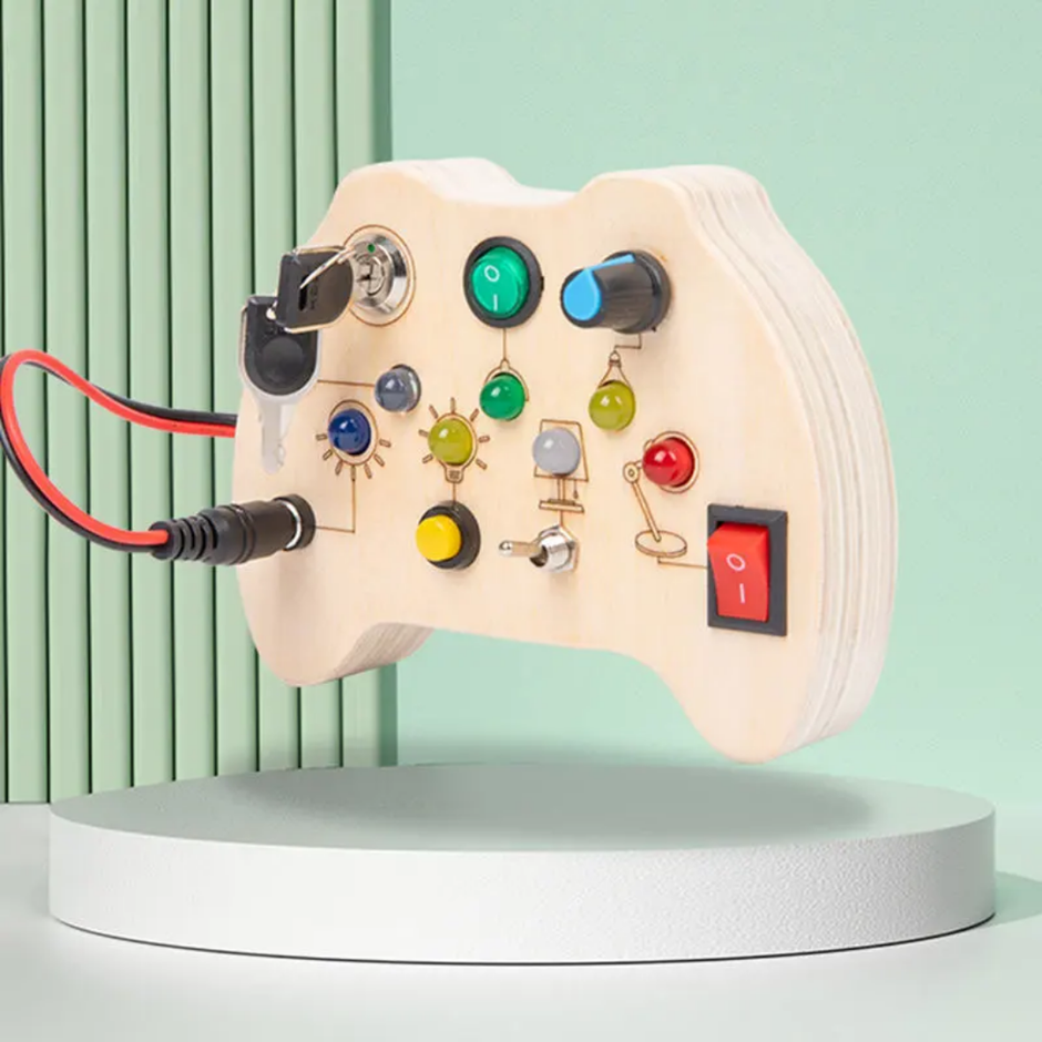 Wooden Busy Toy with Switches And Lights for Pretend Play