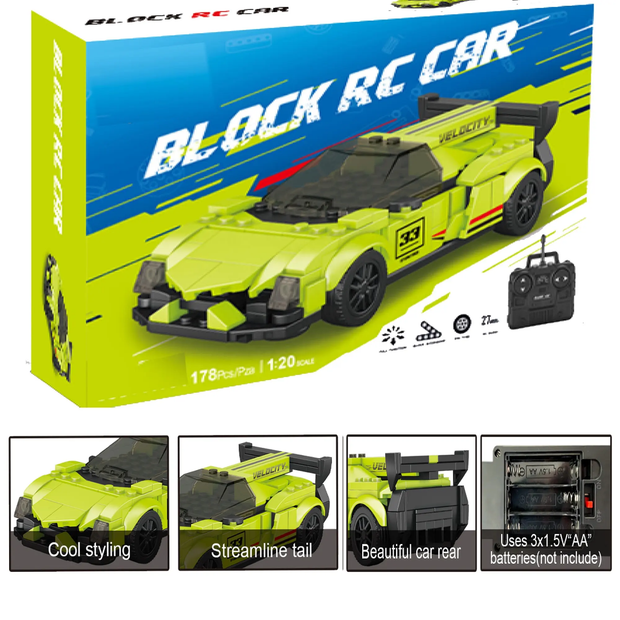 Block Remote Control Green Car - 178 pcs - Remote operated