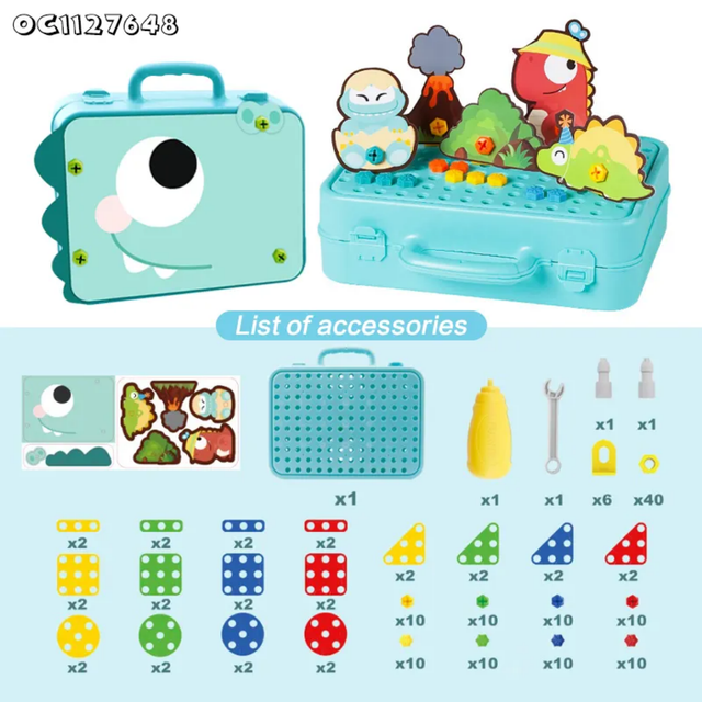 DIY Creative Puzzle Box - Building Blocks Assembled - Dino Theme with Battery Operated Screw Driver Pretend Play