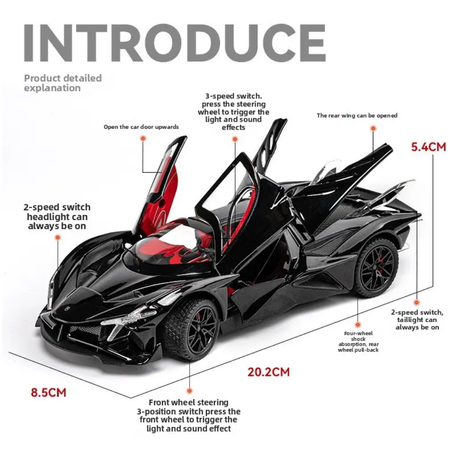Scale 1:24 Asten Martin Pullback Power Die-cast Car with Doors Openable - Horn, Sound and Lights CZ160