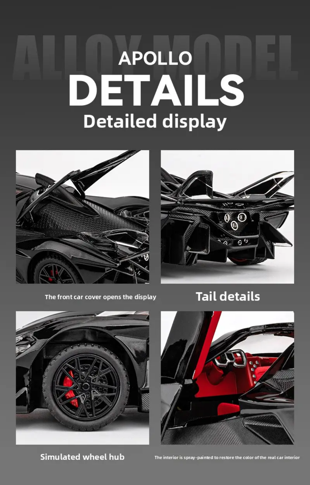 Scale 1:24 Asten Martin Pullback Power Die-cast Car with Doors Openable - Horn, Sound and Lights CZ160