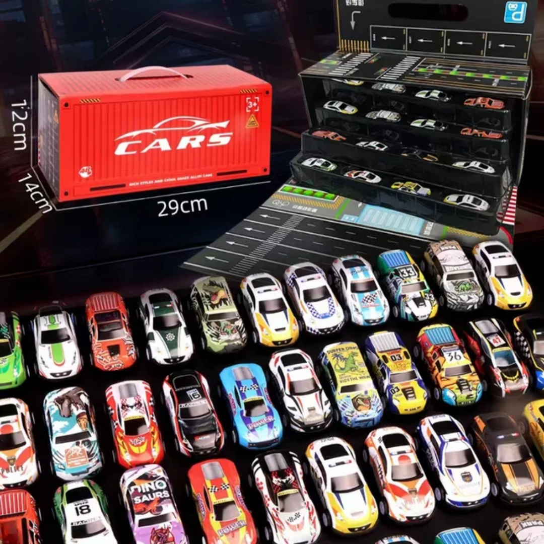Cars Truck Theme Gift Pack with Tracks and Parking Space - Pack of 48 Cars