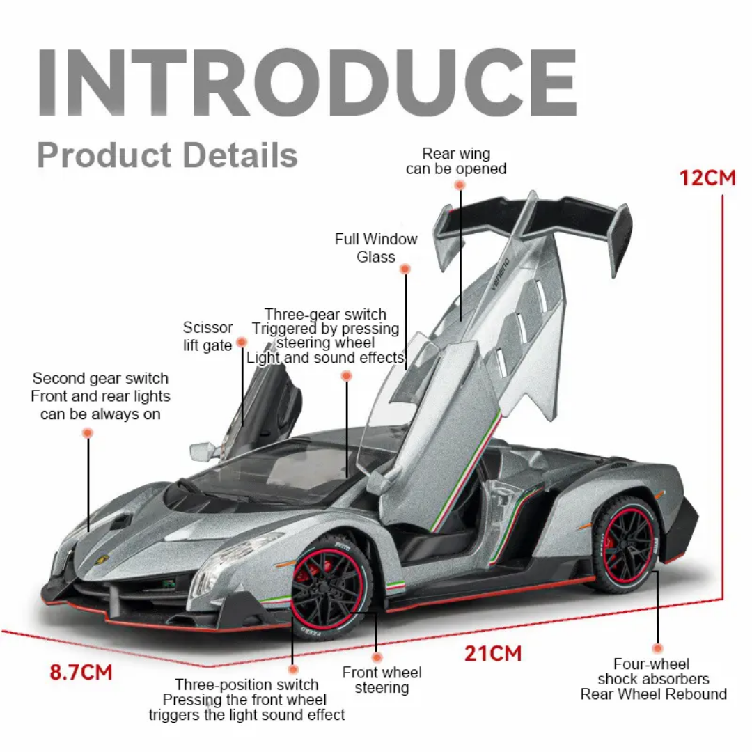 Scale 1:24 Pullback Power Die-cast Car with Doors Openable - Horn, Sound and Lights CZ147D