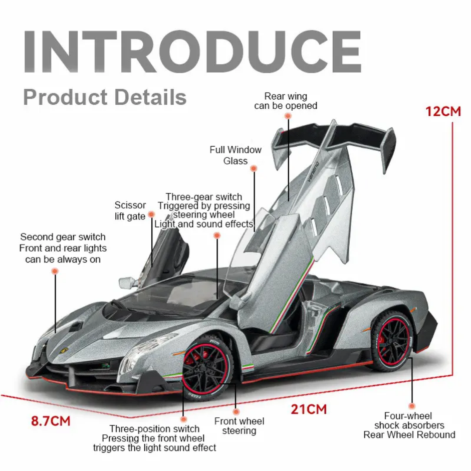 Scale 1:24 Pullback Power Die-cast Car with Doors Openable - Horn, Sound and Lights CZ147D