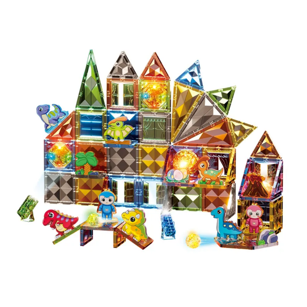Light Magnetic Tile Building Blocks Dinosaur Paradise - 98 pcs