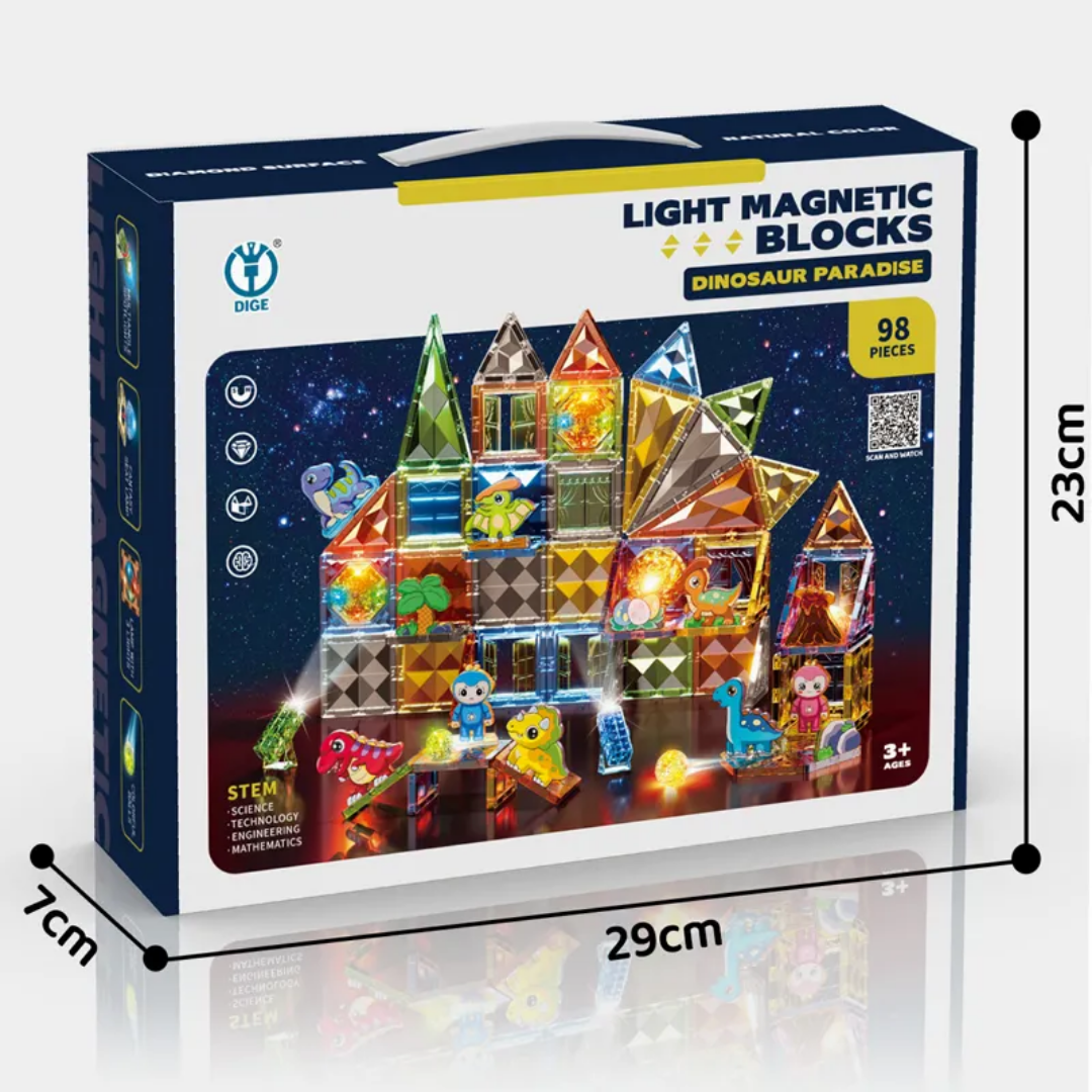 Light Magnetic Tile Building Blocks Dinosaur Paradise - 98 pcs