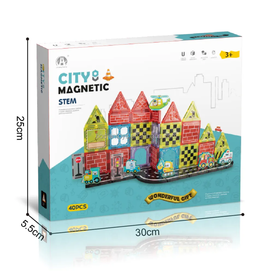 City Magnetic Tile Blocks - 40 pcs Construction Game