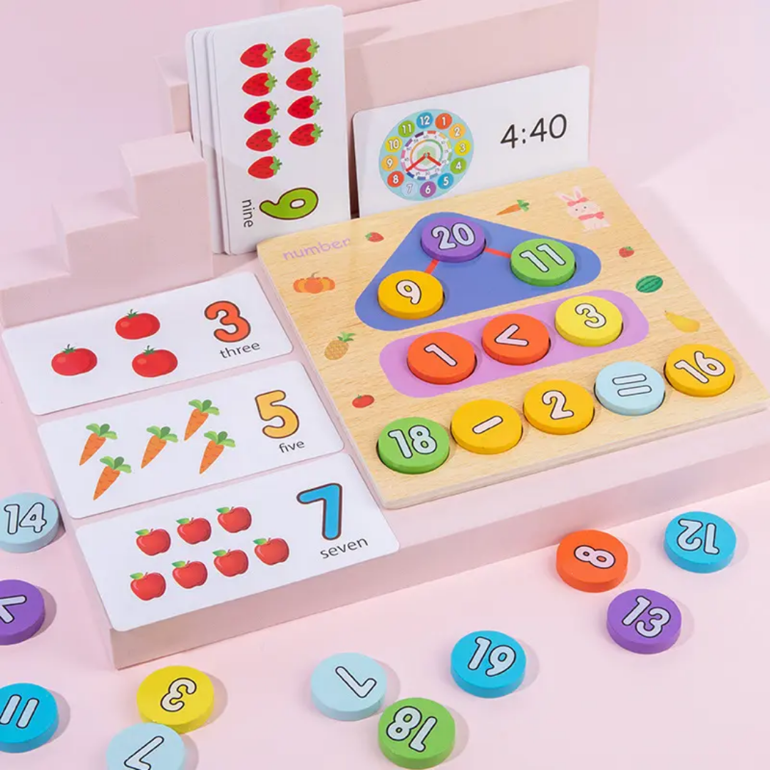 Wooden Numerical Learning Game with Cards - 2 in 1 Digital Clock