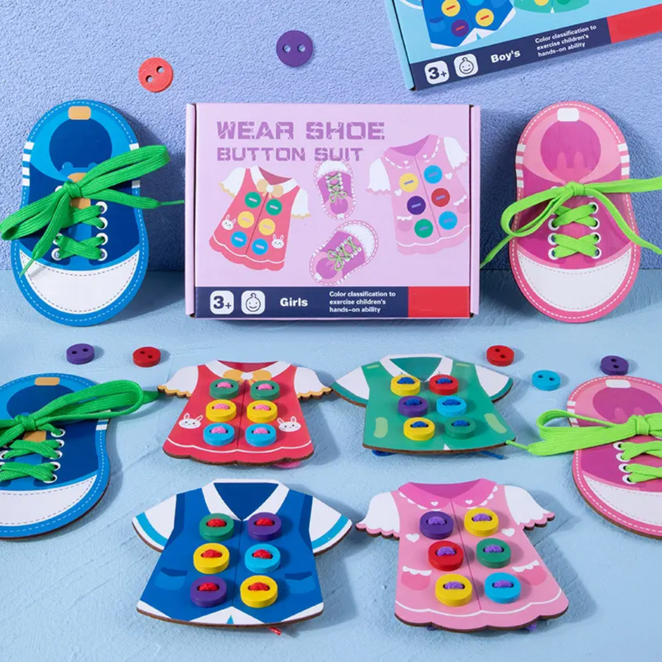 Early Education Clothes Lacing Button - Wear Shoe Button Suit Wooden (Single piece)
