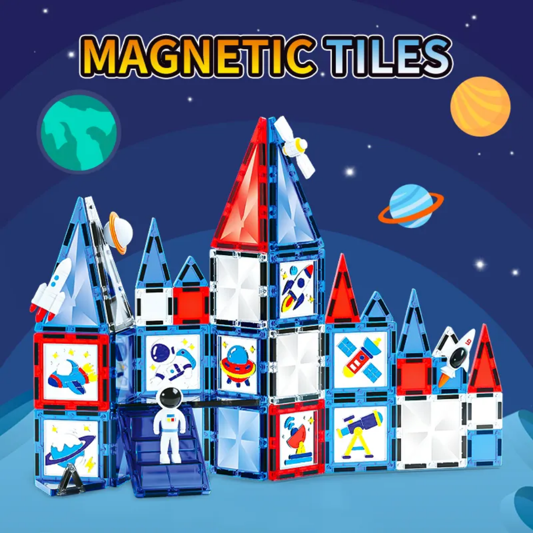 Art Magnetic Tile Building Blocks - 58 pcs Construction Game (Astronaut Theme)