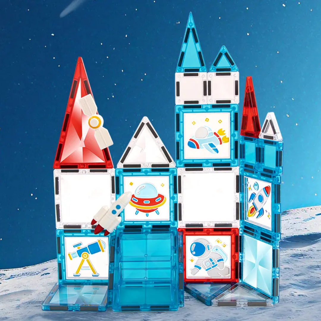 Art Magnetic Tile Building Blocks - 58 pcs Construction Game (Astronaut Theme)