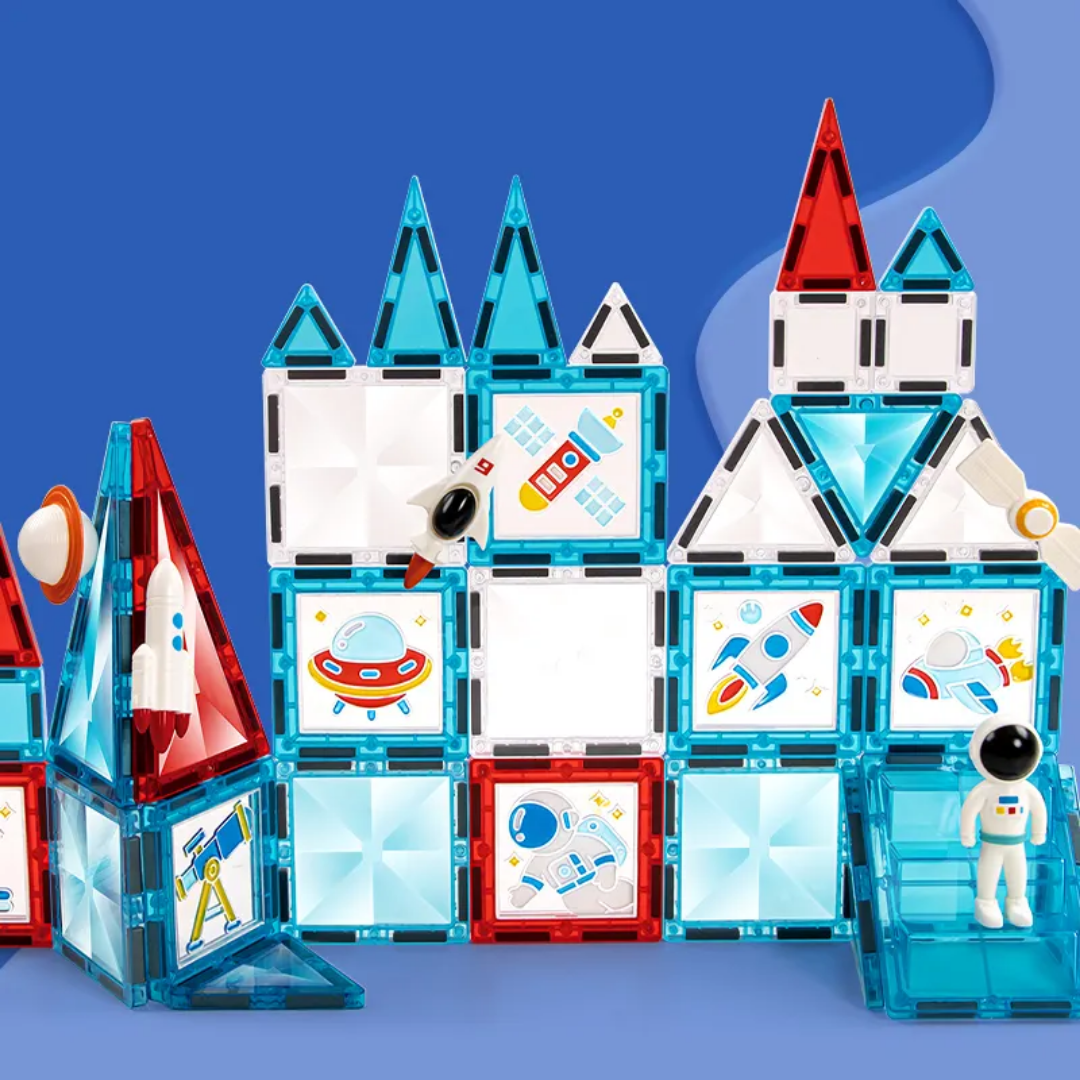 Art Magnetic Tile Building Blocks - 58 pcs Construction Game (Astronaut Theme)