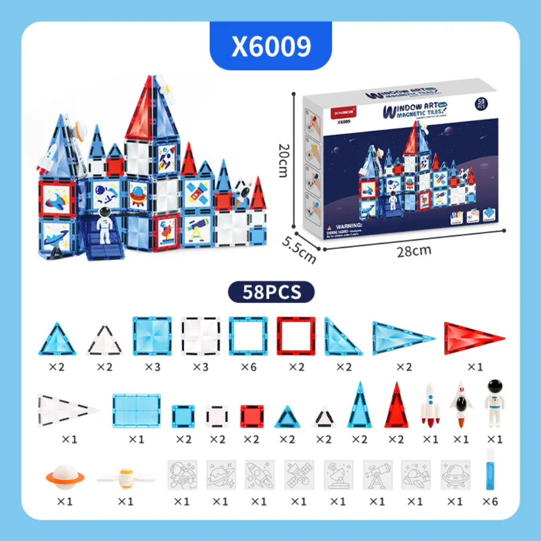Art Magnetic Tile Building Blocks - 58 pcs Construction Game (Astronaut Theme)
