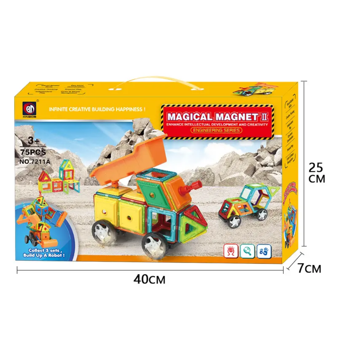 Magnetic Tile Building Blocks - Magical Magnet Engineer Series - 75 pcs Construction Game