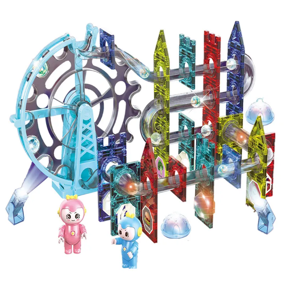 Magna Flow Pro - 120 Pieces Magic Magnetic Tile Blocks with Marble Run Set (Music & Lights)