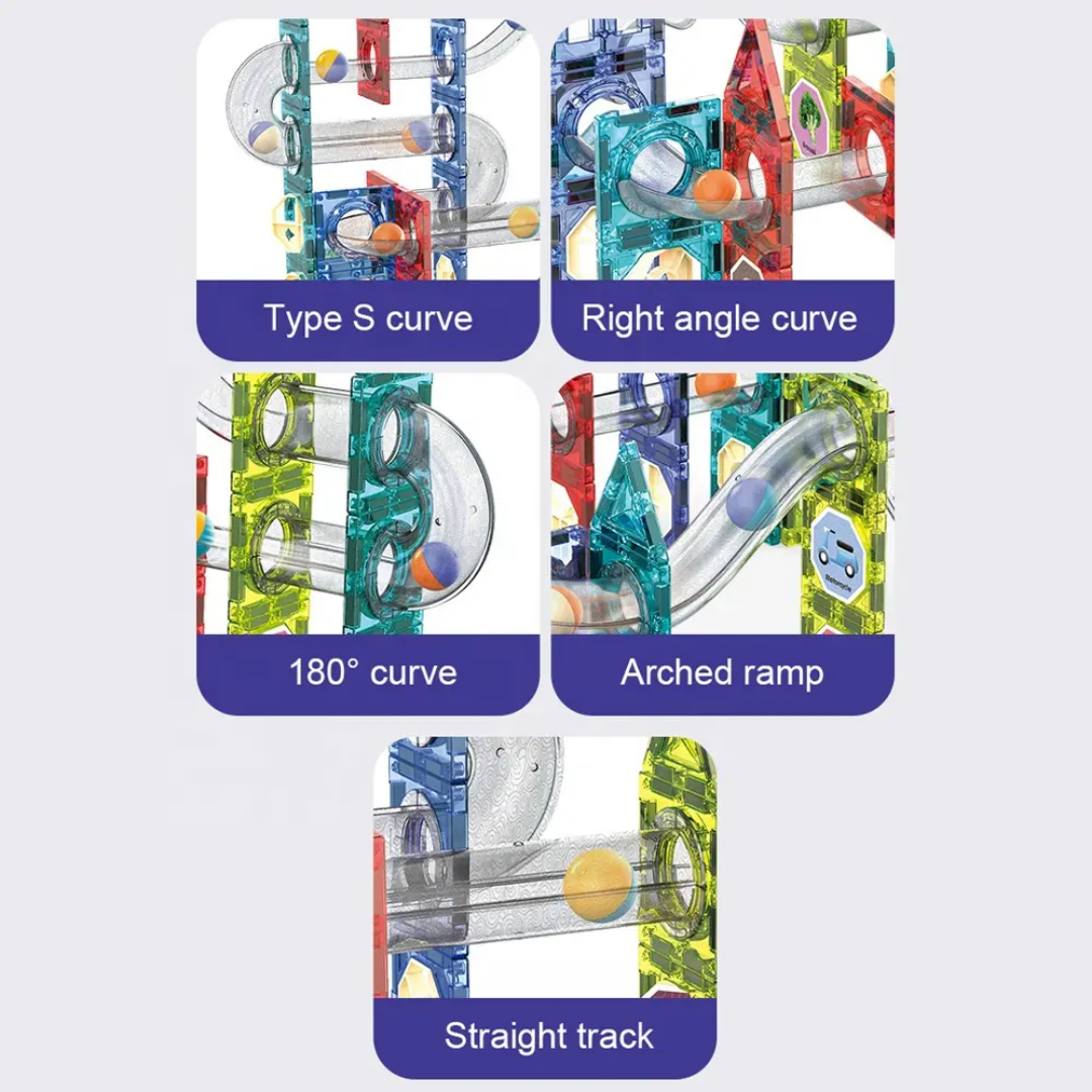 Magna Flow Pro - 120 Pieces Magic Magnetic Tile Blocks with Marble Run Set (Music & Lights)