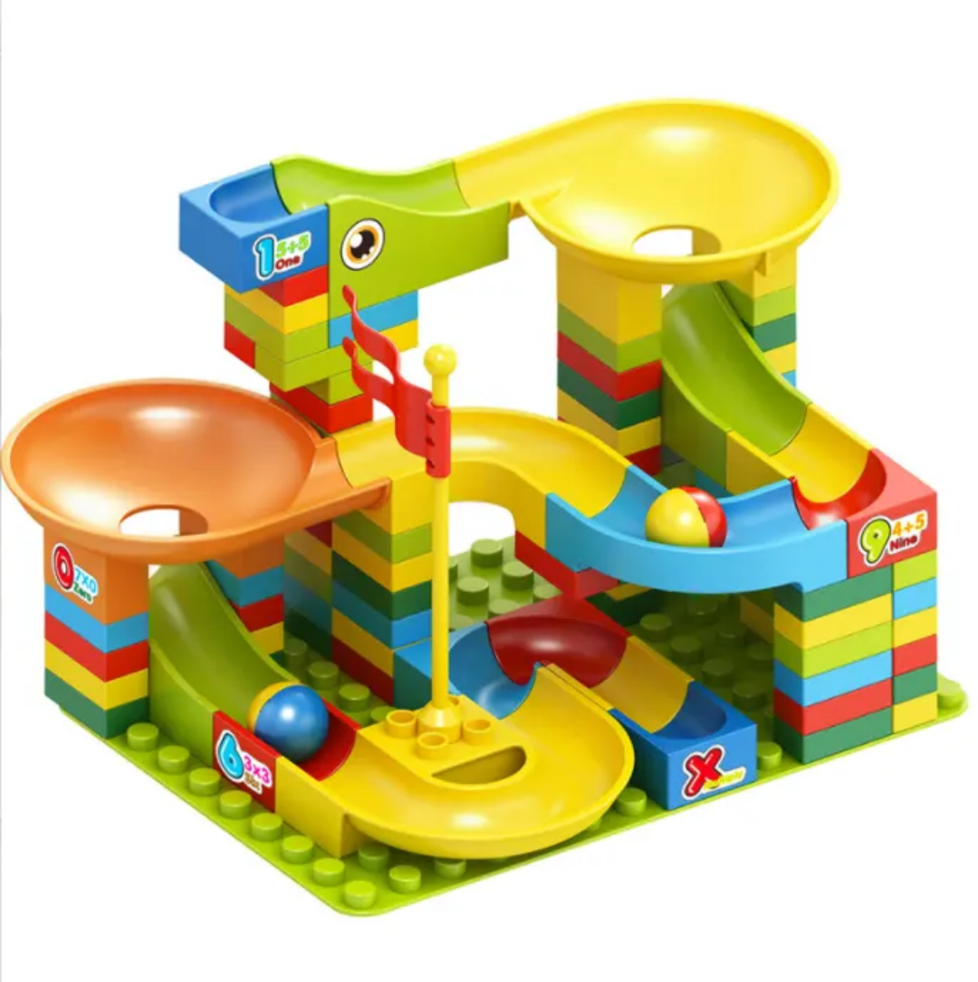 Blocks Sliding Ball Drop Builder - 100 Pieces Variable Block & Marble Run Set (Classic Brights)