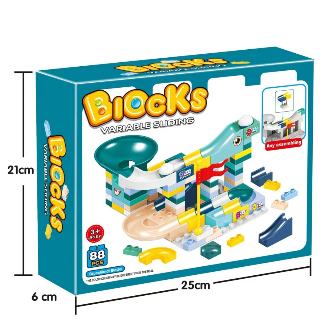 Blocks Sliding Ball Drop Builder - 88 Pieces Variable Block & Marble Run Set (Ocean Edition)