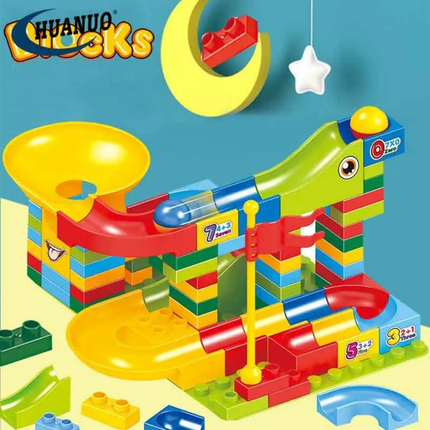 Blocks Sliding Ball Drop Builder - 88 Pieces Variable Block & Marble Run Set (Dino Edition)