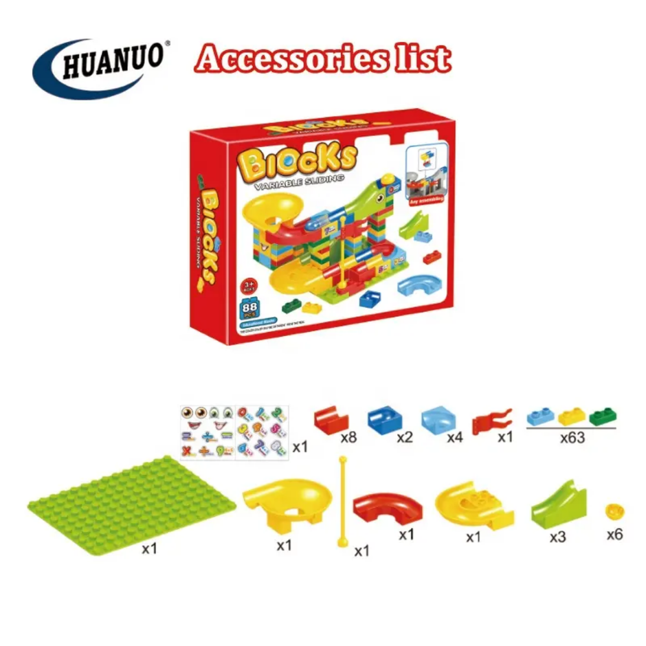 Blocks Sliding Ball Drop Builder - 88 Pieces Variable Block & Marble Run Set (Dino Edition)