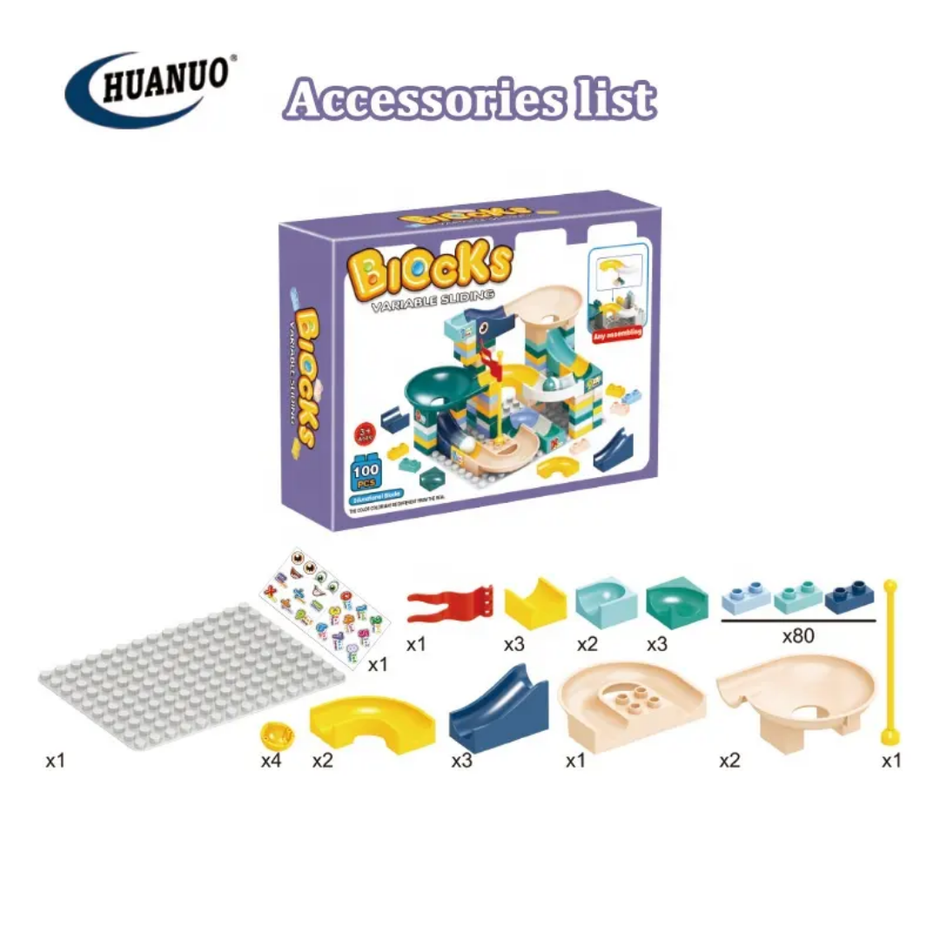 Blocks Sliding Ball Drop Builder - 100 Pieces Variable Block & Marble Run Set (Violet edition)